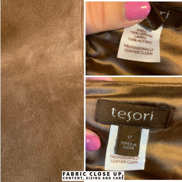 VINTAGE 1990'S TESORI BROWN SUEDE PLEATED A-LINE SKIRT (12) - Picture 11 of 13